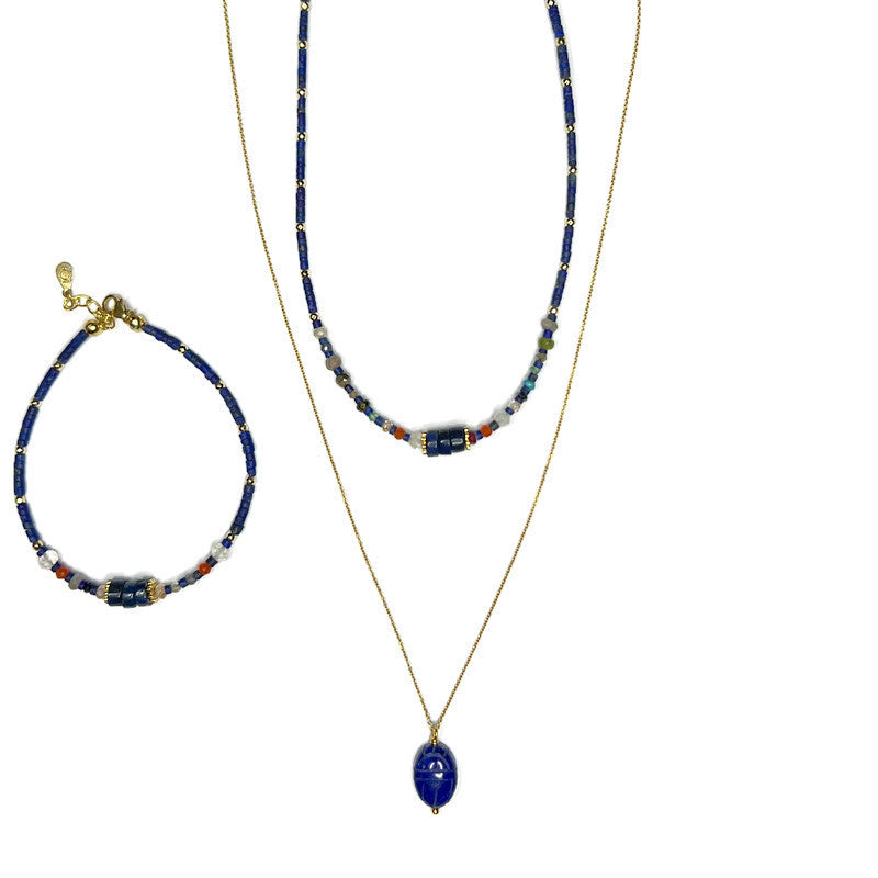 Bombom Ra Lapis Lazuli Scarab Necklace