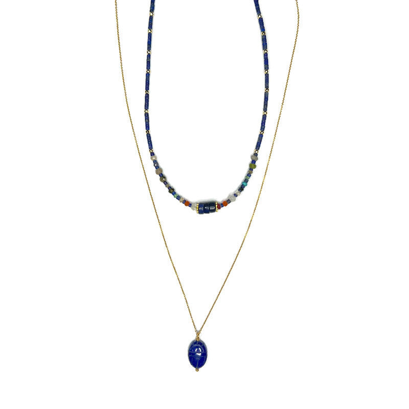 Bombom Ra Lapis Lazuli Scarab Necklace